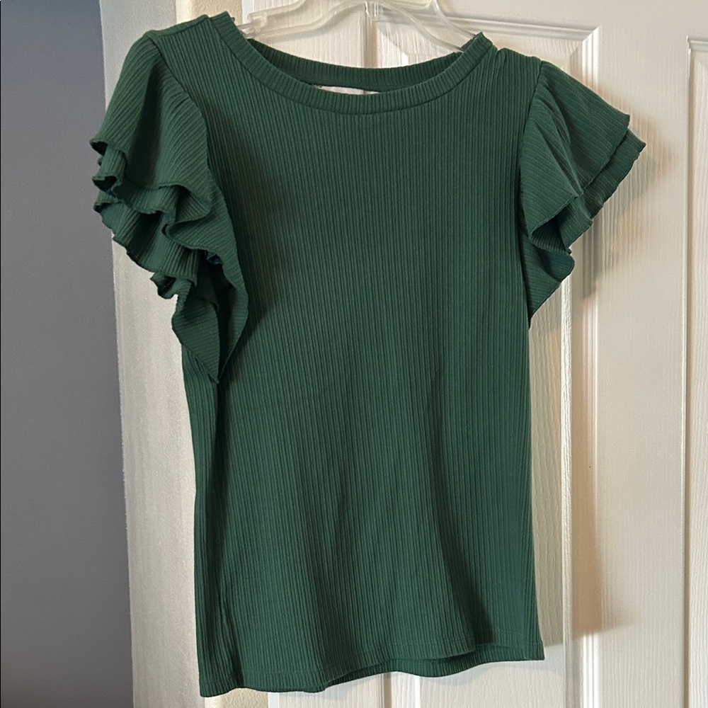 LOFT Forest Green Ruffle Sleeve Blouse